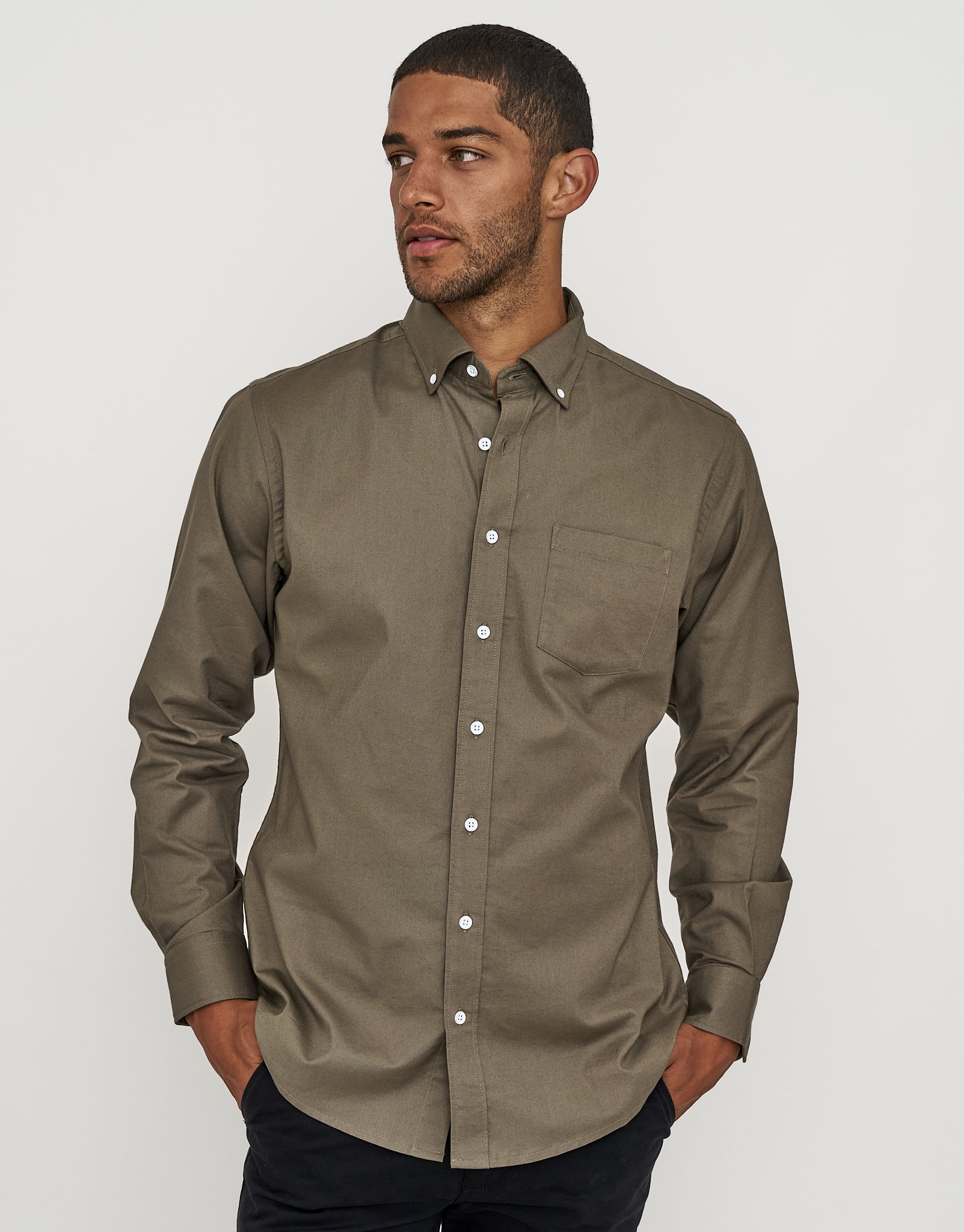 Oxford Stretch Long Sleeve Shirt in Sage | Hallensteins NZ