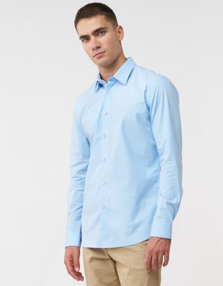 Plain Stretch Slim Fit Dress Shirt in Light Blue Detail2