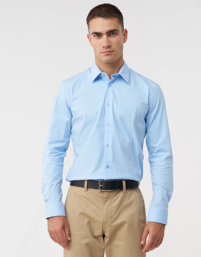 Plain Stretch Slim Fit Dress Shirt in Light Blue Hallensteins NZ