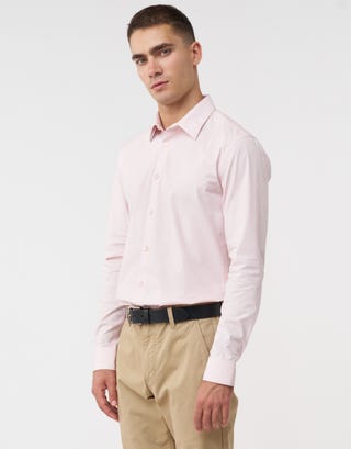 Plain Stretch Slim Fit Dress Shirt in Light Pink Detail2