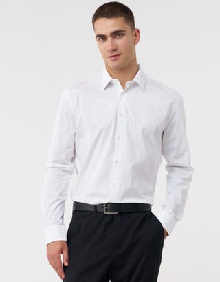 Plain Stretch Slim Fit Dress Shirt in White Detail2