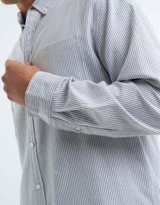 Striped Oxford Long Sleeve Shirt in Black Detail