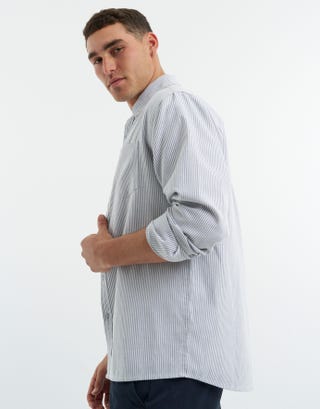 Striped Oxford Long Sleeve Shirt in Black Detail2