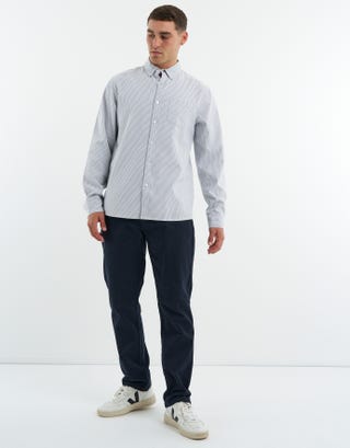 Striped Oxford Long Sleeve Shirt in Black Full