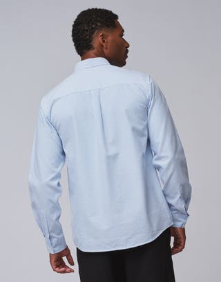 Striped Oxford Long Sleeve Shirt in Light Blue Back