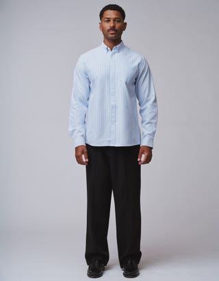 Striped Oxford Long Sleeve Shirt in Light Blue Full