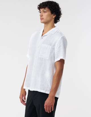 Linen Blend Short Sleeve Shirt in White Detail2