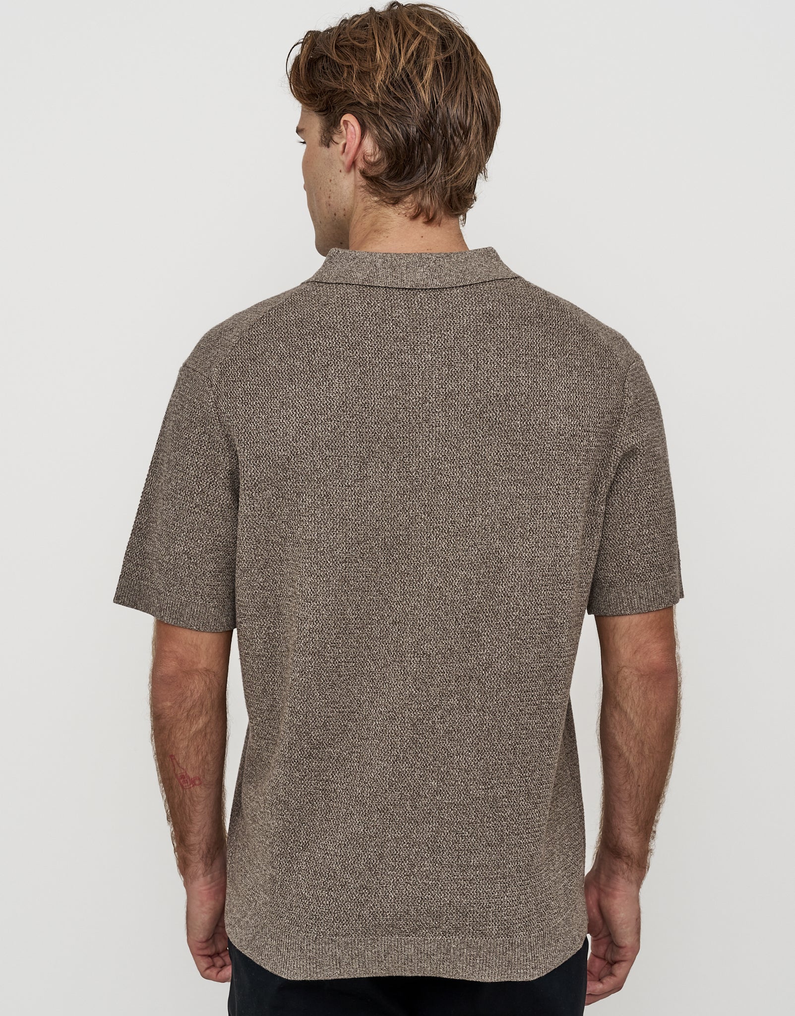 Textured Short Sleeve Knit Polo in Biscuit | Hallensteins NZ