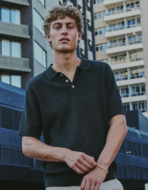 Textured Short Sleeve Knit Polo