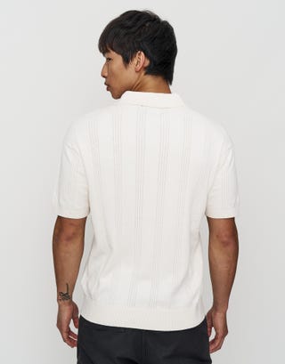 Textured Short Sleeve Polo in Bone Back