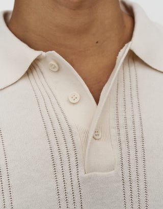 Textured Short Sleeve Polo in Bone Detail