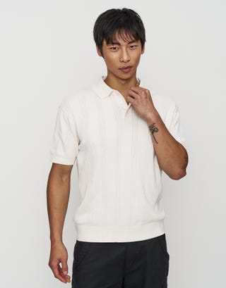 Textured Short Sleeve Polo in Bone Front