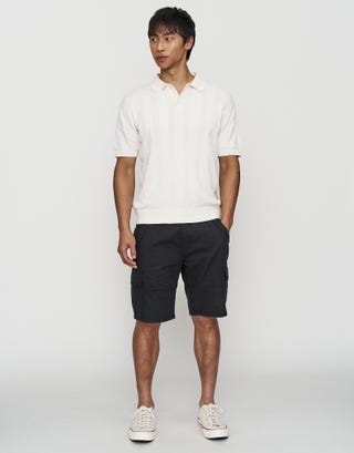Textured Short Sleeve Polo in Bone Full