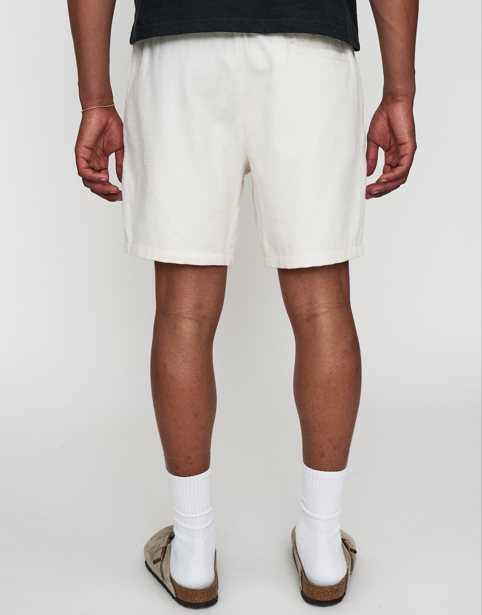 Textured Elastic Waist Shorts in Bone | Hallensteins NZ