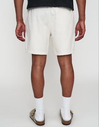 Textured Elastic Waist Shorts in Bone Back