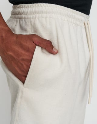 Textured Elastic Waist Shorts in Bone Detail