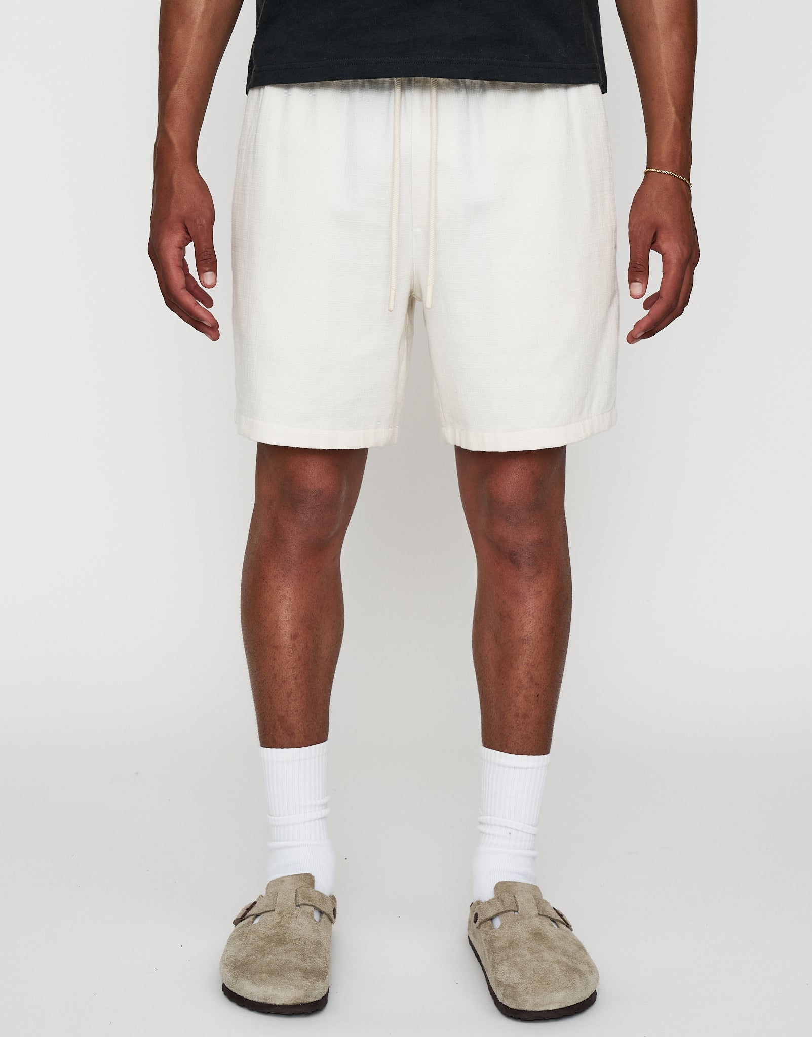 Textured Elastic Waist Shorts in Bone | Hallensteins NZ