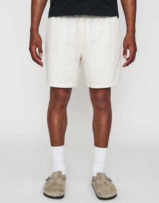 Textured Elastic Waist Shorts in Bone Front