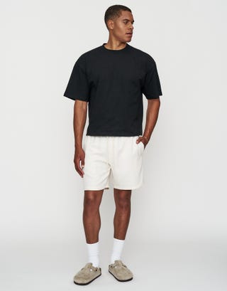 Textured Elastic Waist Shorts in Bone Full