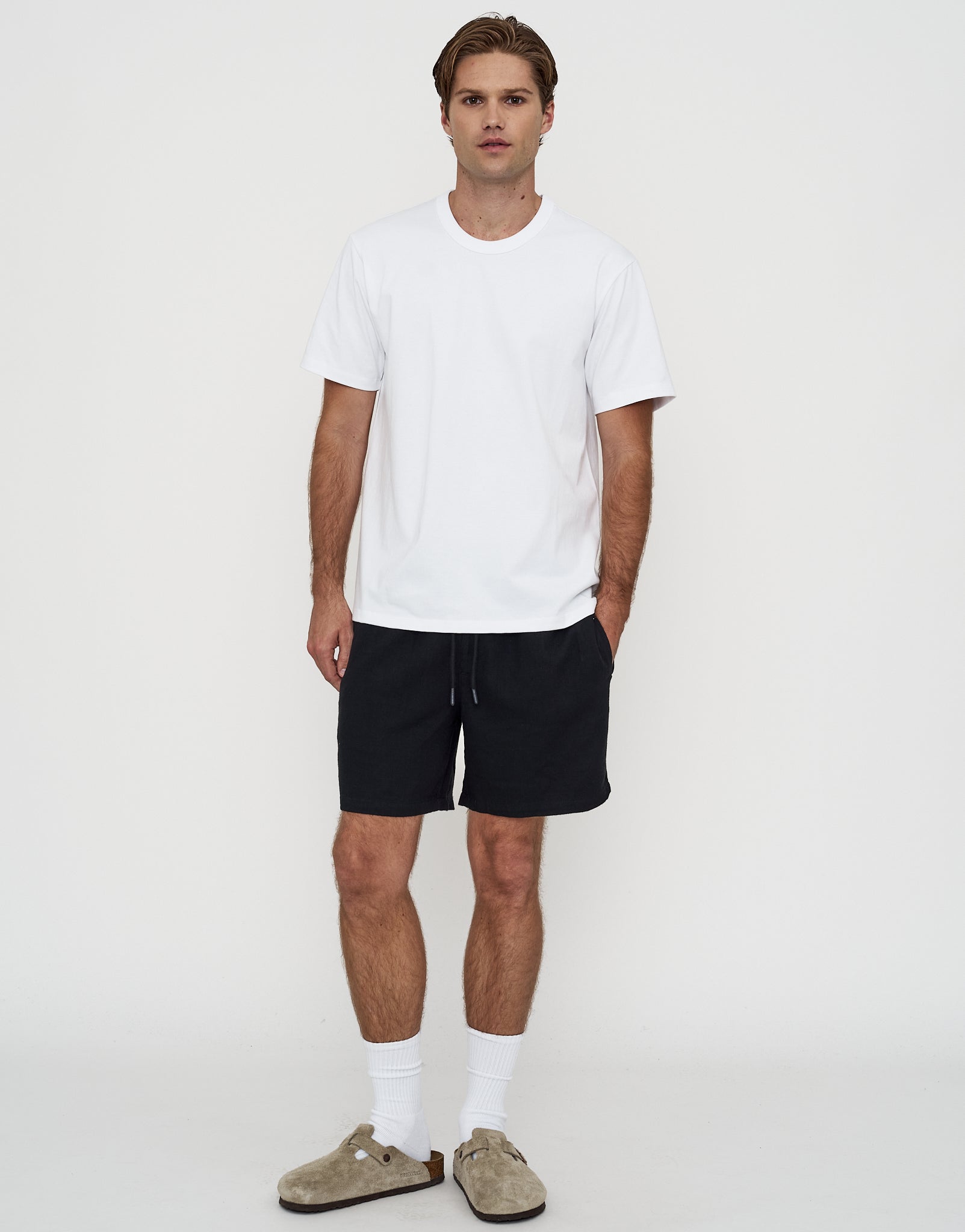 Textured Elastic Waist Shorts in Solid Black | Hallensteins NZ