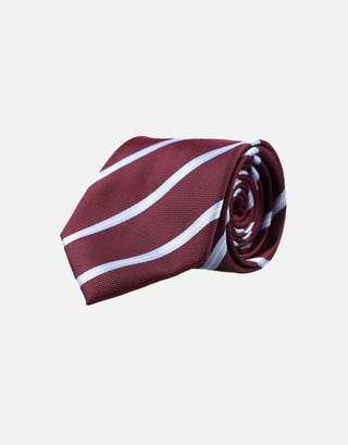 Two Tone Stripe Slim Tie in Burgundy Front