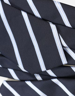 Two Tone Stripe Slim Tie in Navy Full