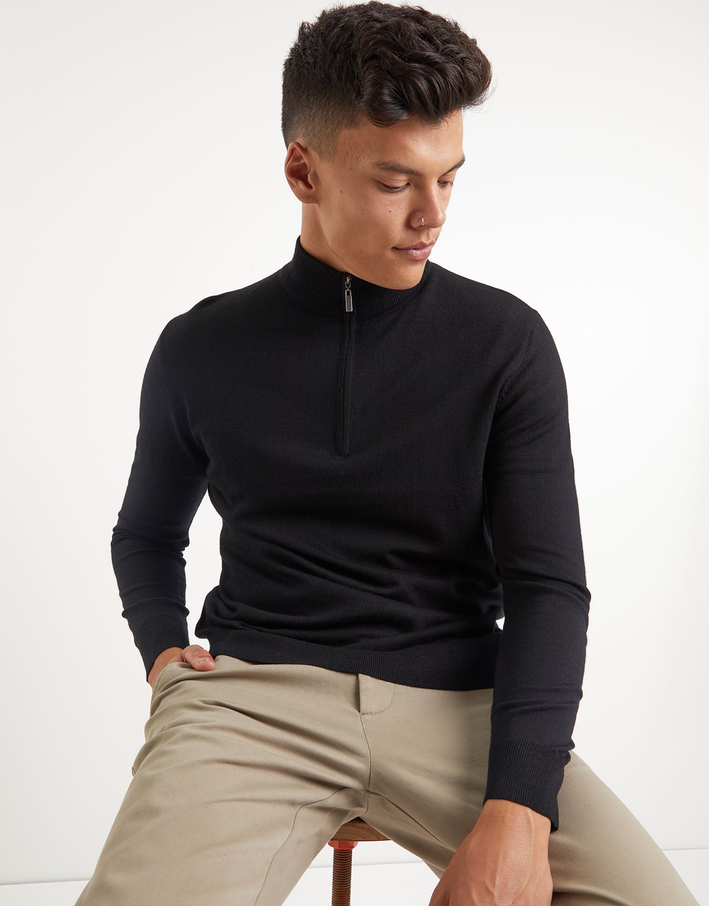 100% Merino 1/4 Zip Jumper in Black 