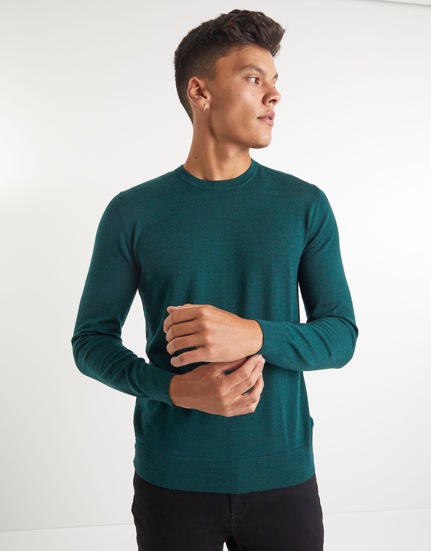 100% Merino Crew Neck Jumper in Green 
