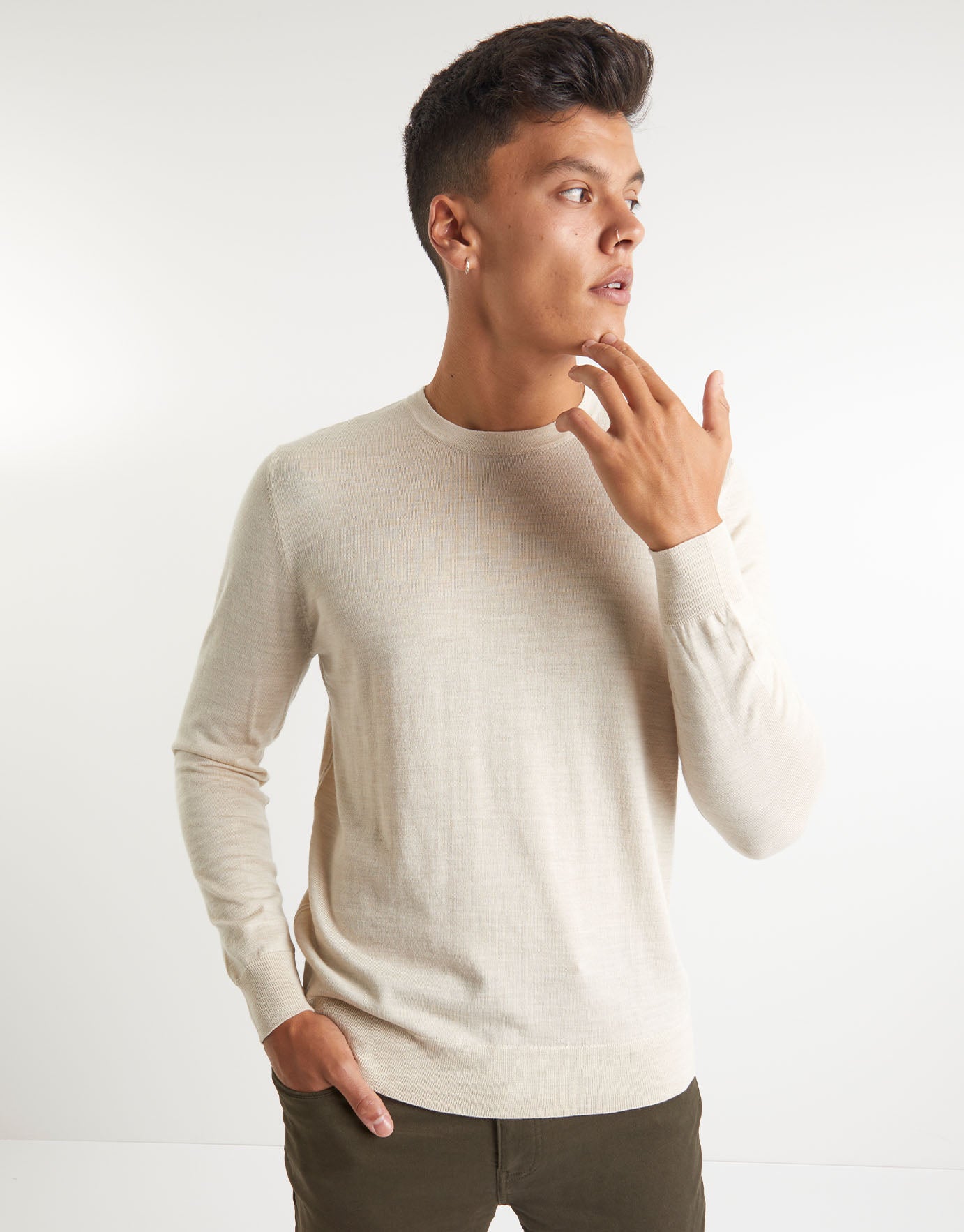 100% Merino Crew Neck Jumper in Brown 