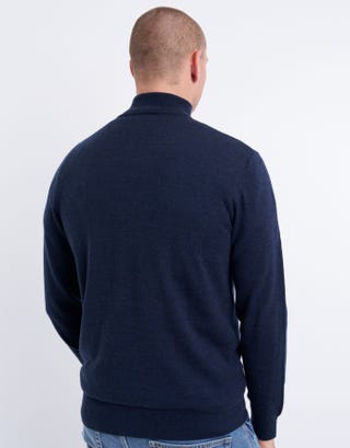 100% Merino Quarter Zip Knit Jumper in Navy Marle Back