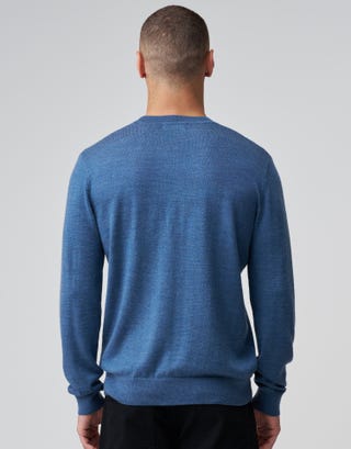 100% Merino Crew Neck Knit Jumper in Blue Back