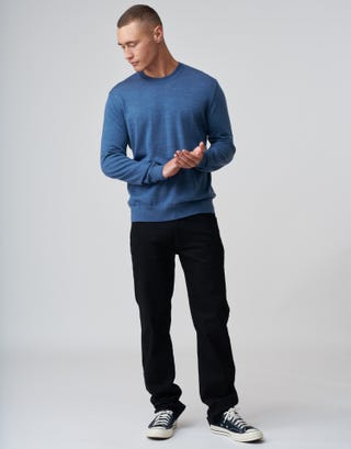 100% Merino Crew Neck Knit Jumper in Blue Full