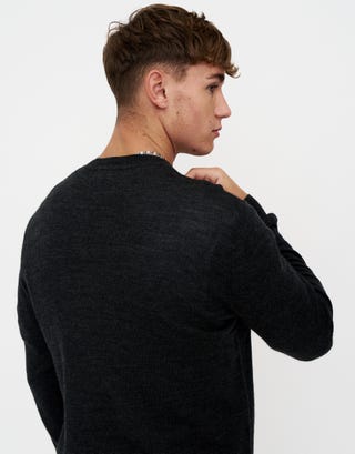100% Merino Crew Neck Knit Jumper in Charcoal Back