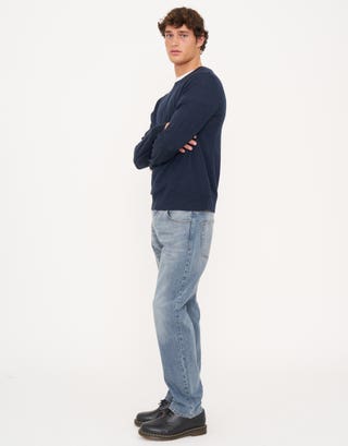 100% Merino Crew Neck Knit Jumper in Navy Marle Detail2