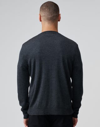 100% Merino V Neck Knit Jumper in Charcoal Back