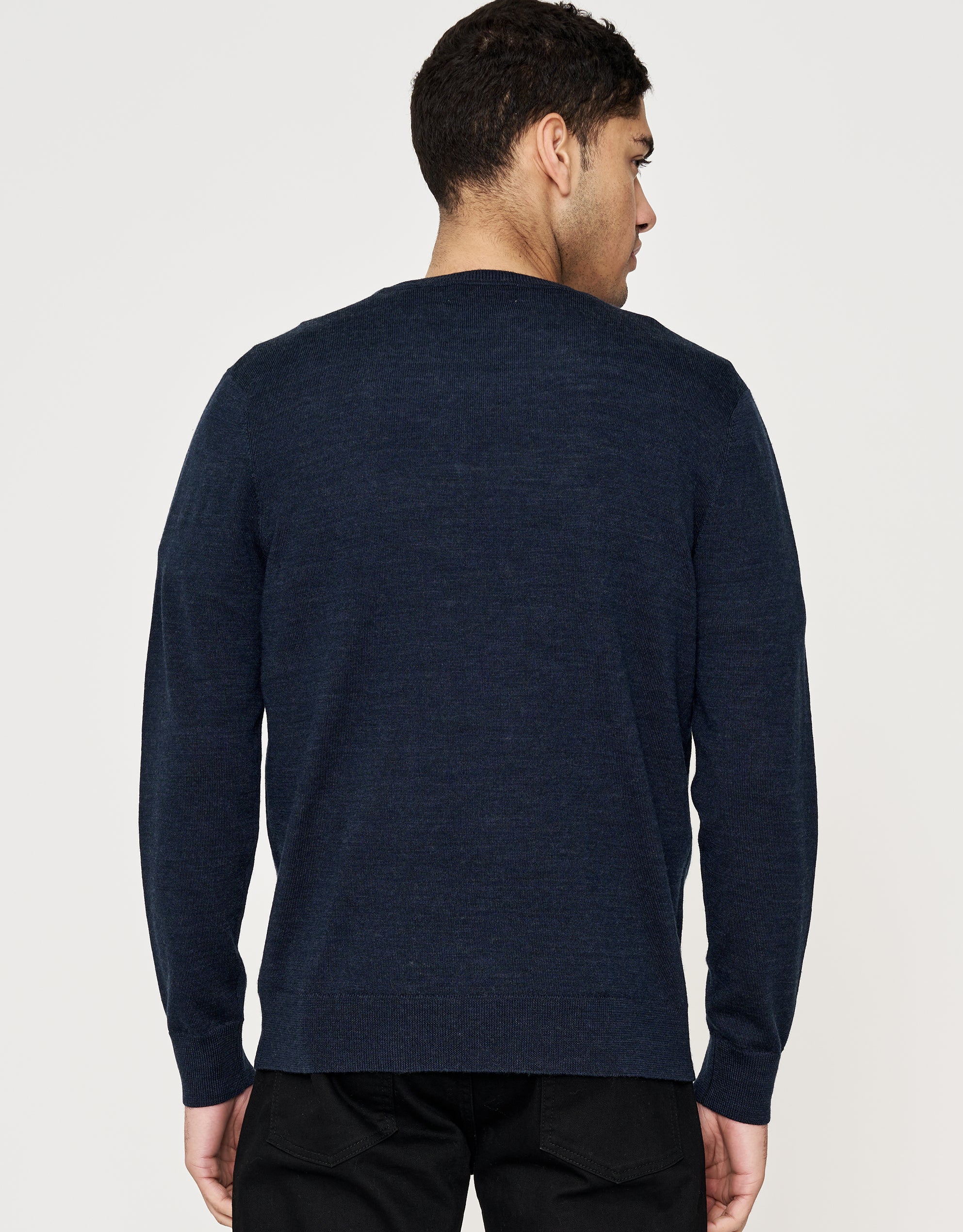 100% Merino V Neck Knit Jumper in Navy Marle | Hallensteins NZ