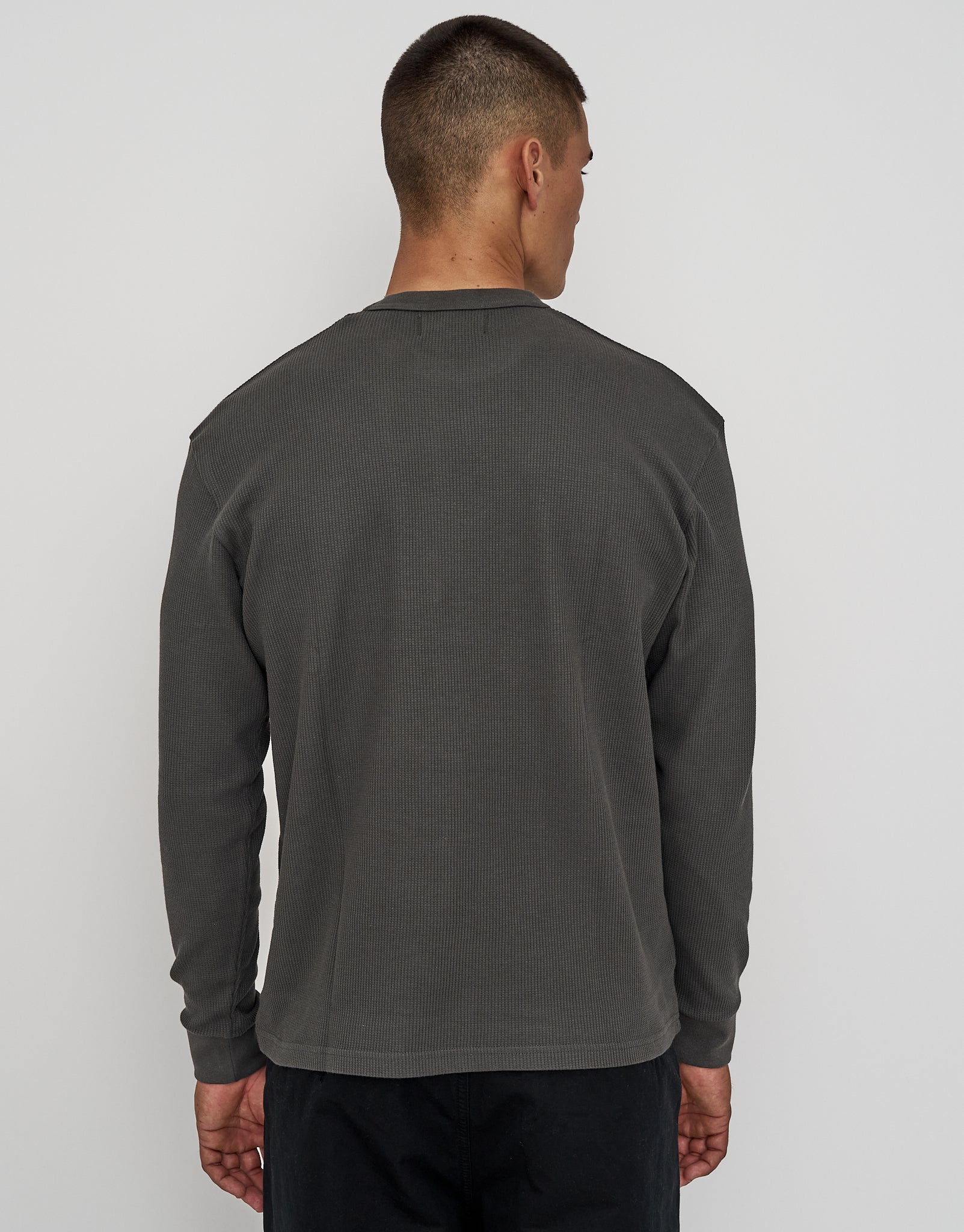 Waffle Relaxed Fit Long Sleeve T Shirt in Pewter Grey