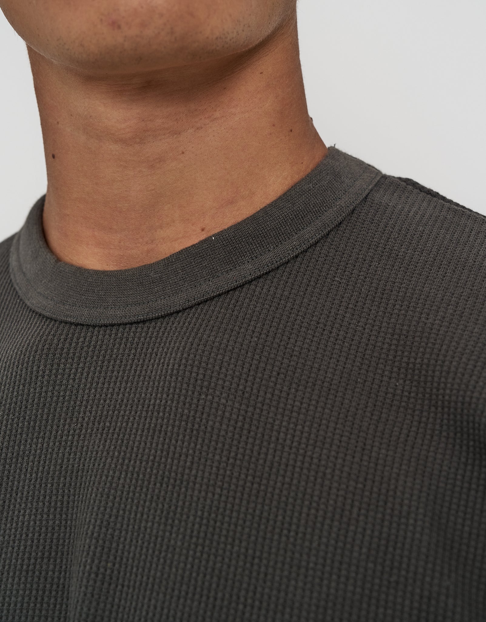 Waffle Relaxed Fit Long Sleeve T Shirt in Pewter Grey