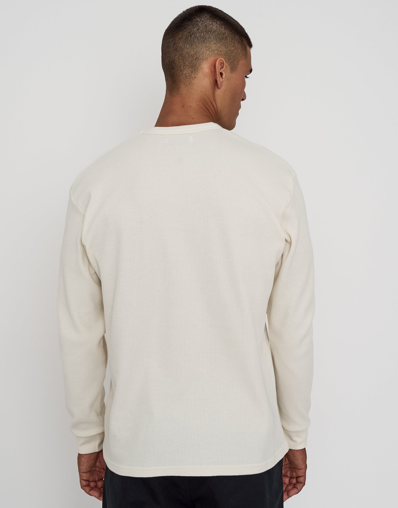 Waffle Relaxed Fit Long Sleeve T Shirt in Snow | Hallensteins AU
