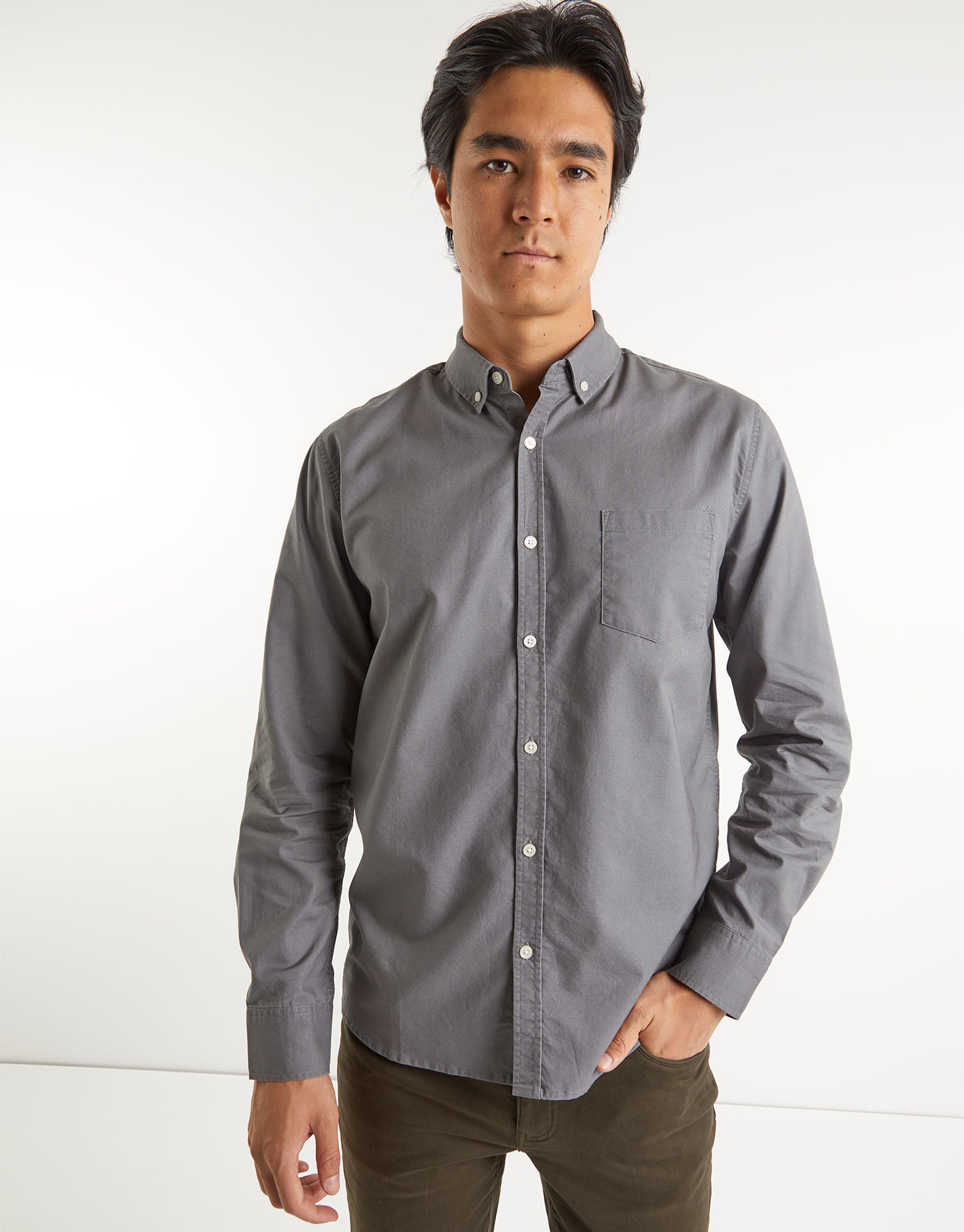 Washed Oxford Long Sleeve Shirt in Grey 