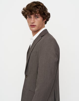 Fine Weave Slim Fit Suit Jacket in Brown Detail2