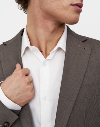 Fine Weave Slim Fit Suit Jacket in Brown Detail3