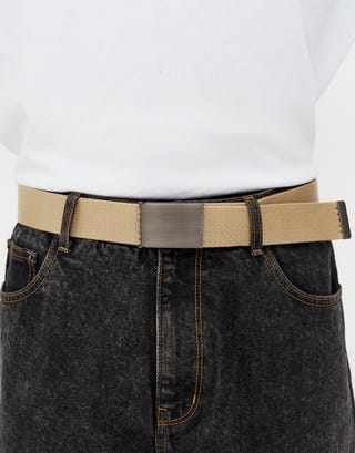 Webbed Clasp Belt in Tan Full