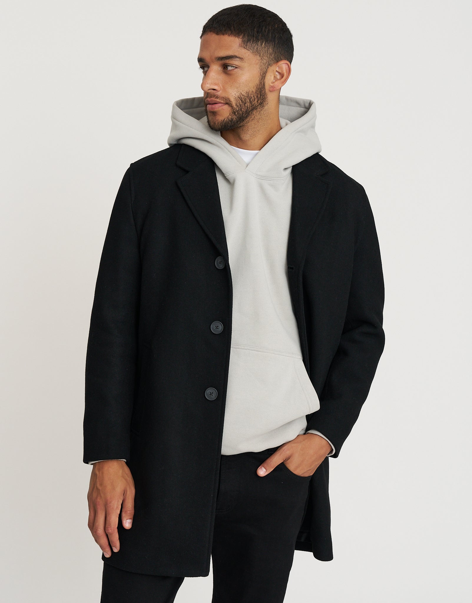 Wool Blend Overcoat in Black | Hallensteins NZ