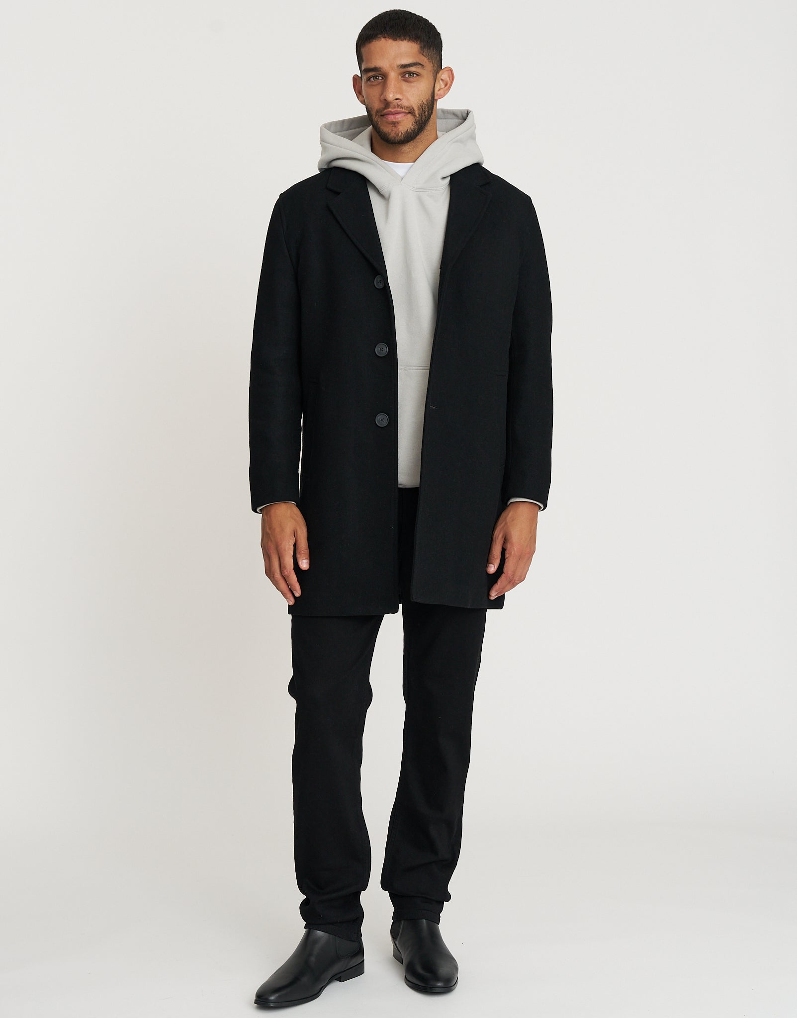 Wool Blend Overcoat in Black | Hallensteins NZ