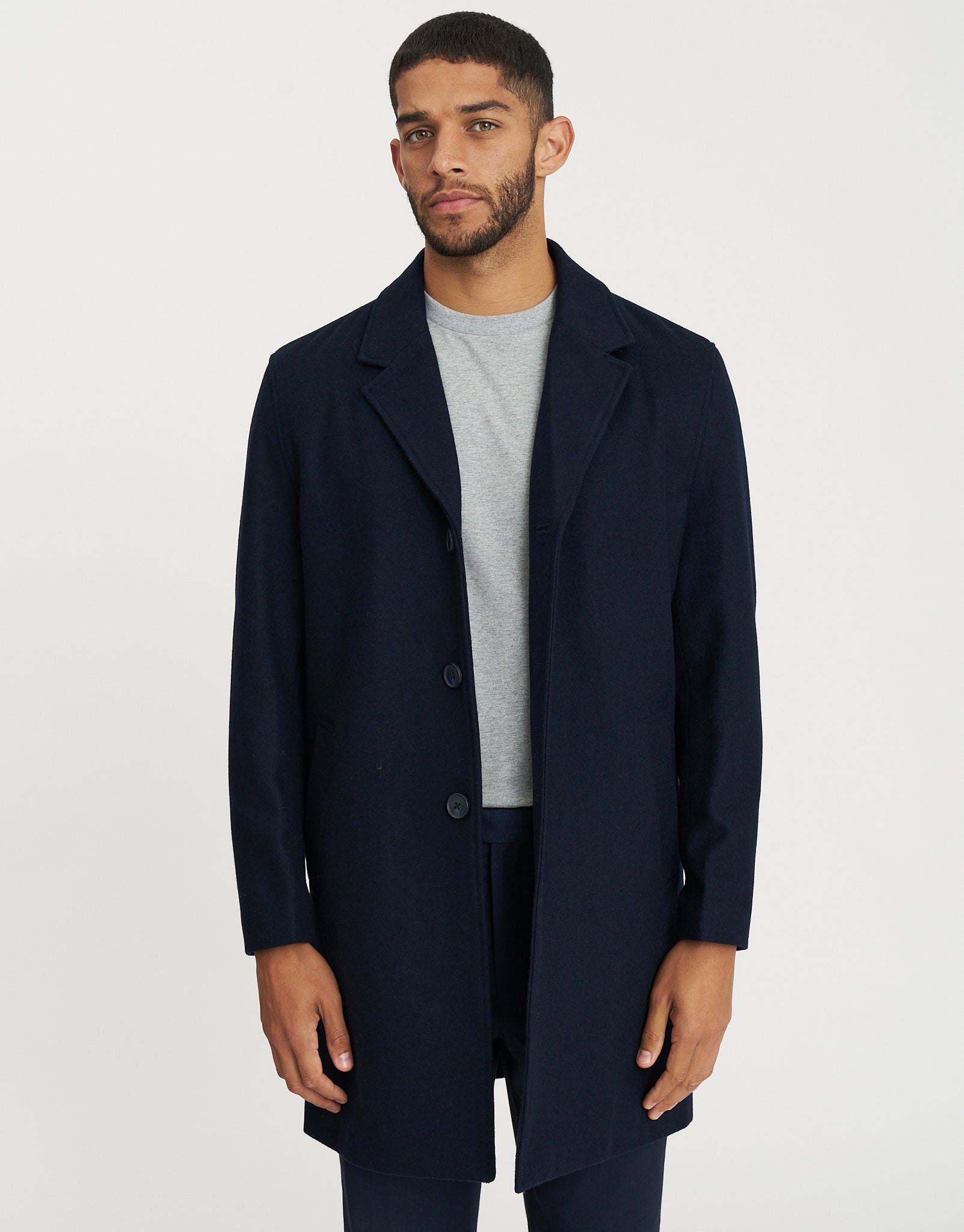 Heavyweight Wool Blend Overcoat in Navy | Hallensteins AU