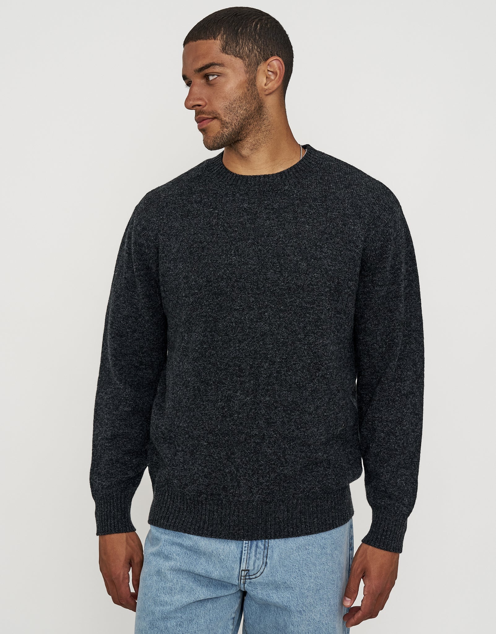 100% Merino Crew Neck Knit Jumper in Charcoal | Hallensteins NZ
