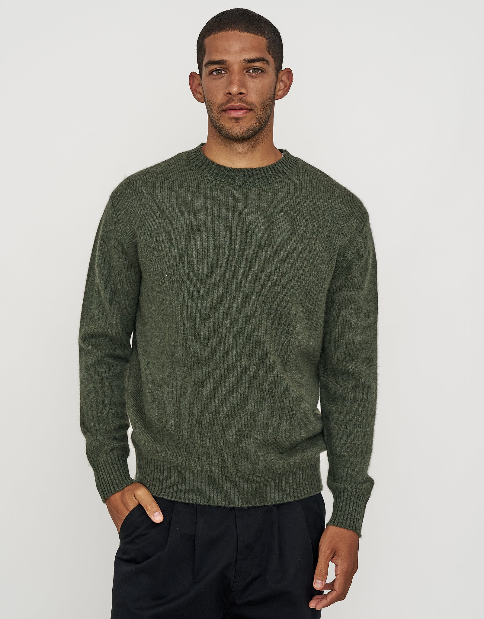 100% Wool Crew Neck Knit in Green | Hallensteins AU