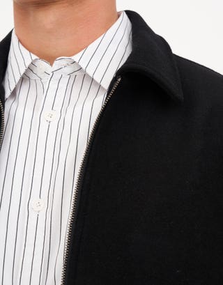 Wool Blend Zip Up Jacket in Black Detail3