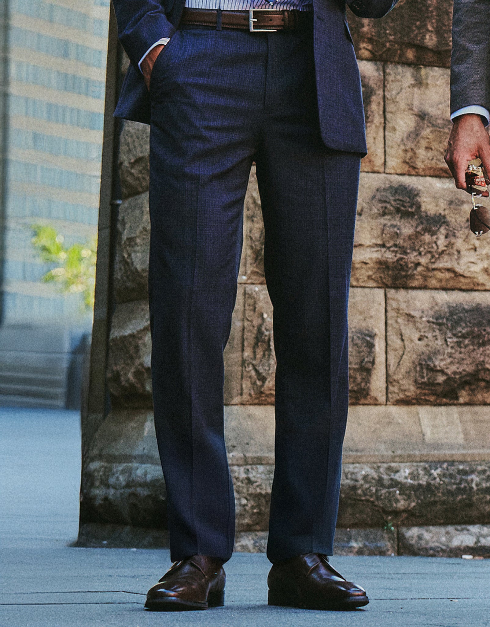 Hawthorne Slim Fit Suit Trousers in Navy Check | Hallensteins NZ